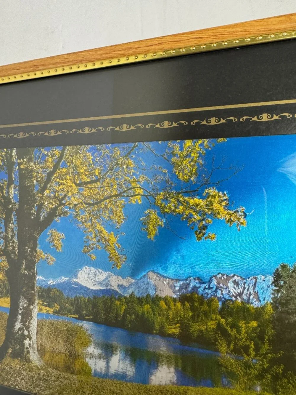Vintage Holographic Landscape Print Framed Lake Mountain Scenic Wall Art 10x12